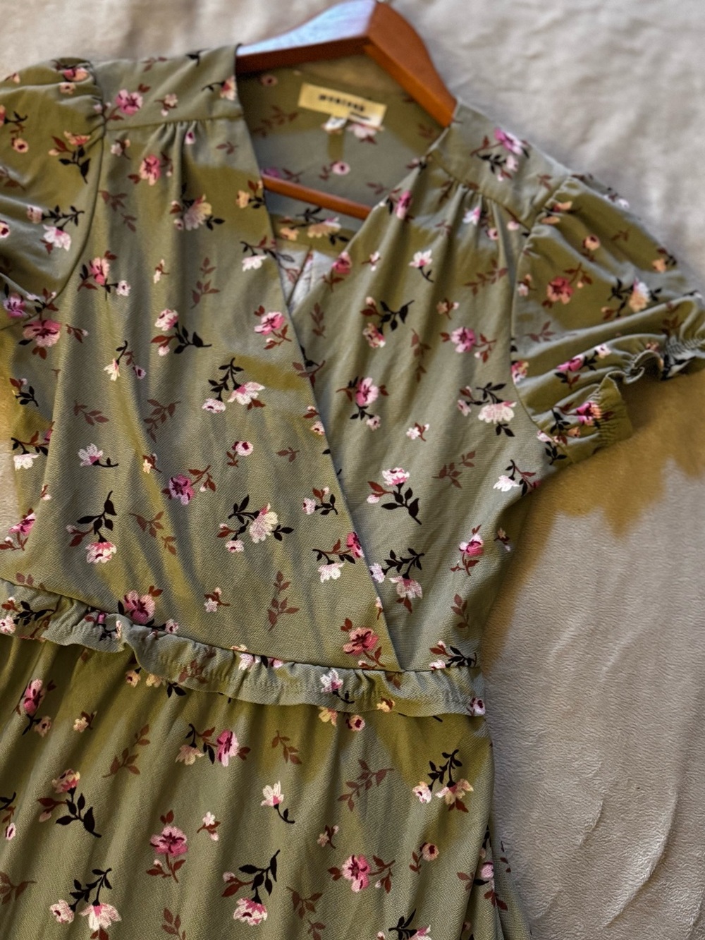 Monteau Olive Green Floral Ruffle Mini Dress - Picture 3 of 3